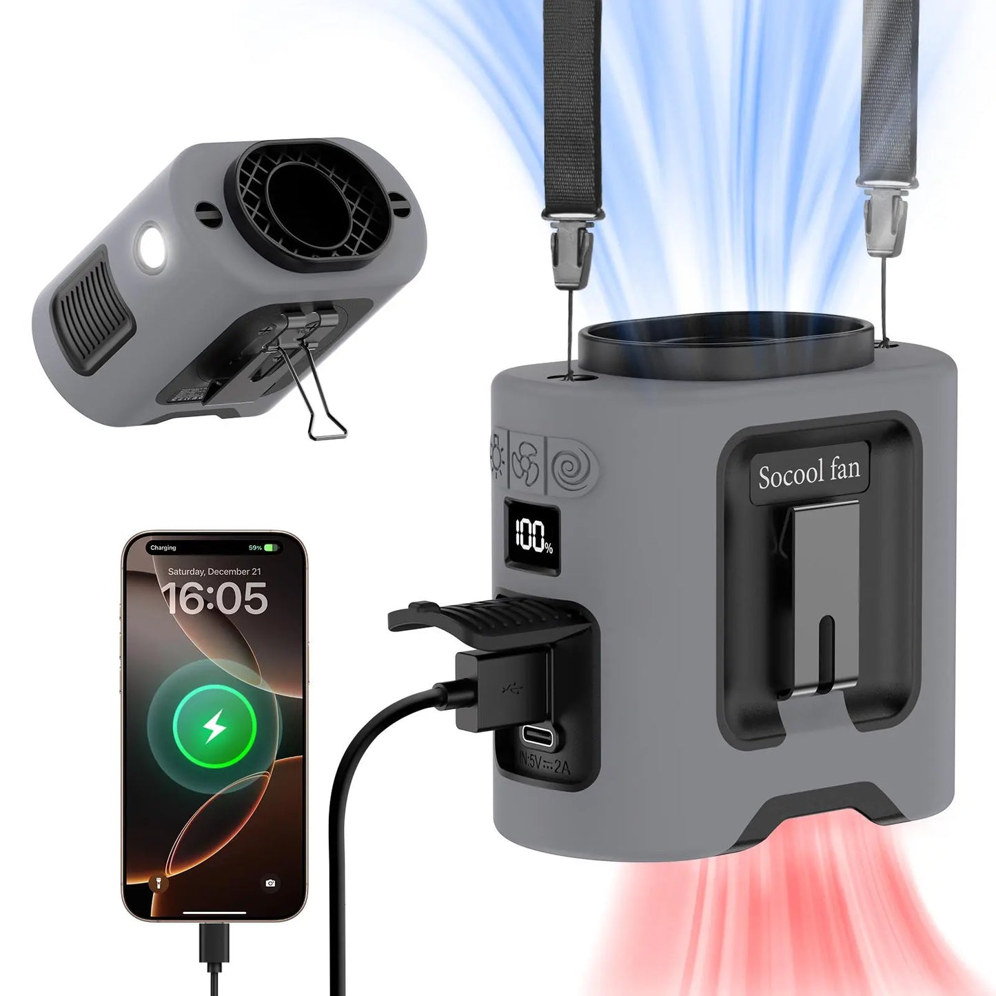 Portable 10,000mAh Power Bank: 3-in-1 Fan, Torch & LED Light