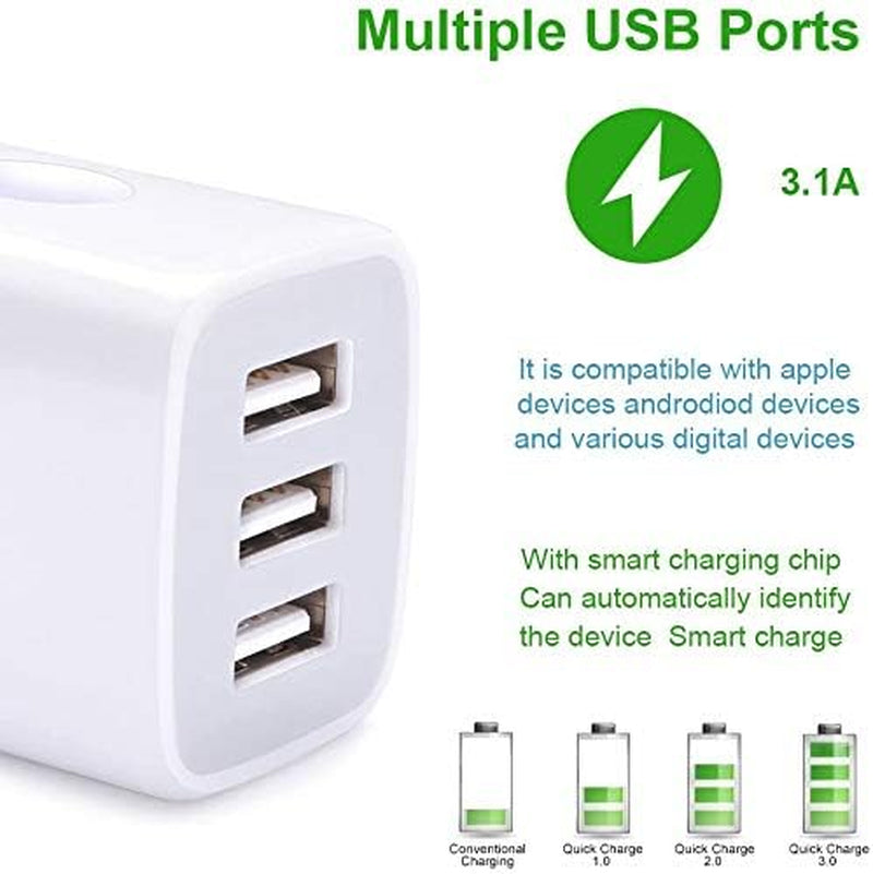 USB Charging Plug, Wall Charger Adapter,  3Pack Universal Travel 3.1A 3Muti Port Fast Charging Block Compatible with Iphone 15 14 13 12 SE 11 Xs Pro,Samsung Galaxy S23 S22 S21 S20 Ultra, Google