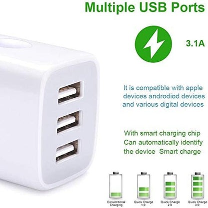 USB Charging Plug, Wall Charger Adapter,  3Pack Universal Travel 3.1A 3Muti Port Fast Charging Block Compatible with Iphone 15 14 13 12 SE 11 Xs Pro,Samsung Galaxy S23 S22 S21 S20 Ultra, Google